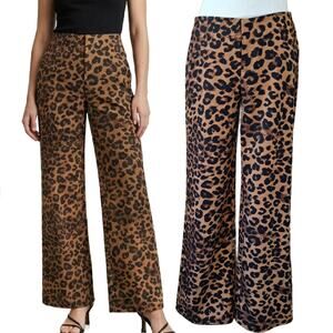 REFORMATION Deadstock Leopard Print Wide Leg Pants Slash Pockets Mid Rise 6P